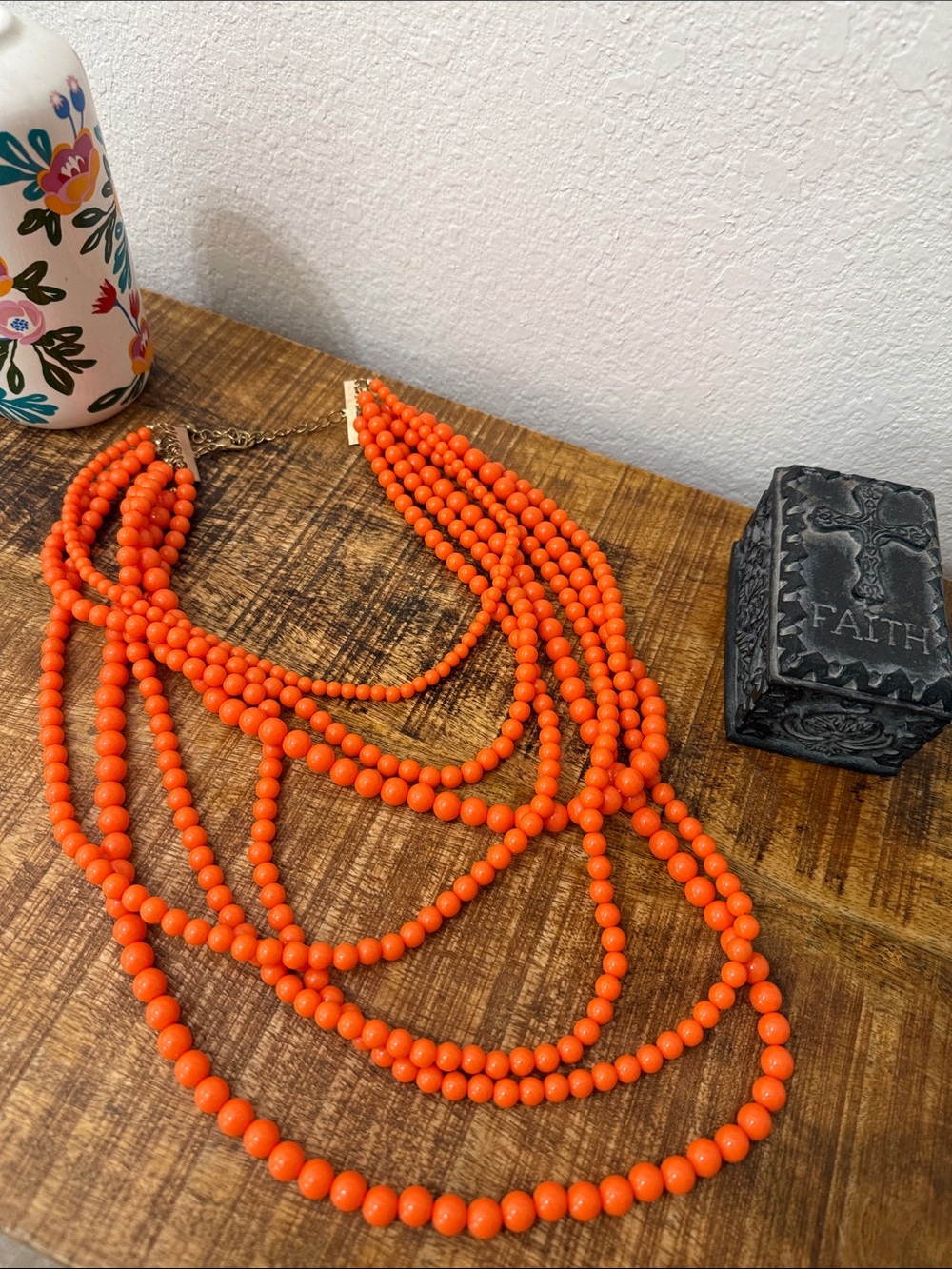 Multi-Strand Orange Beaded Statement Necklace
